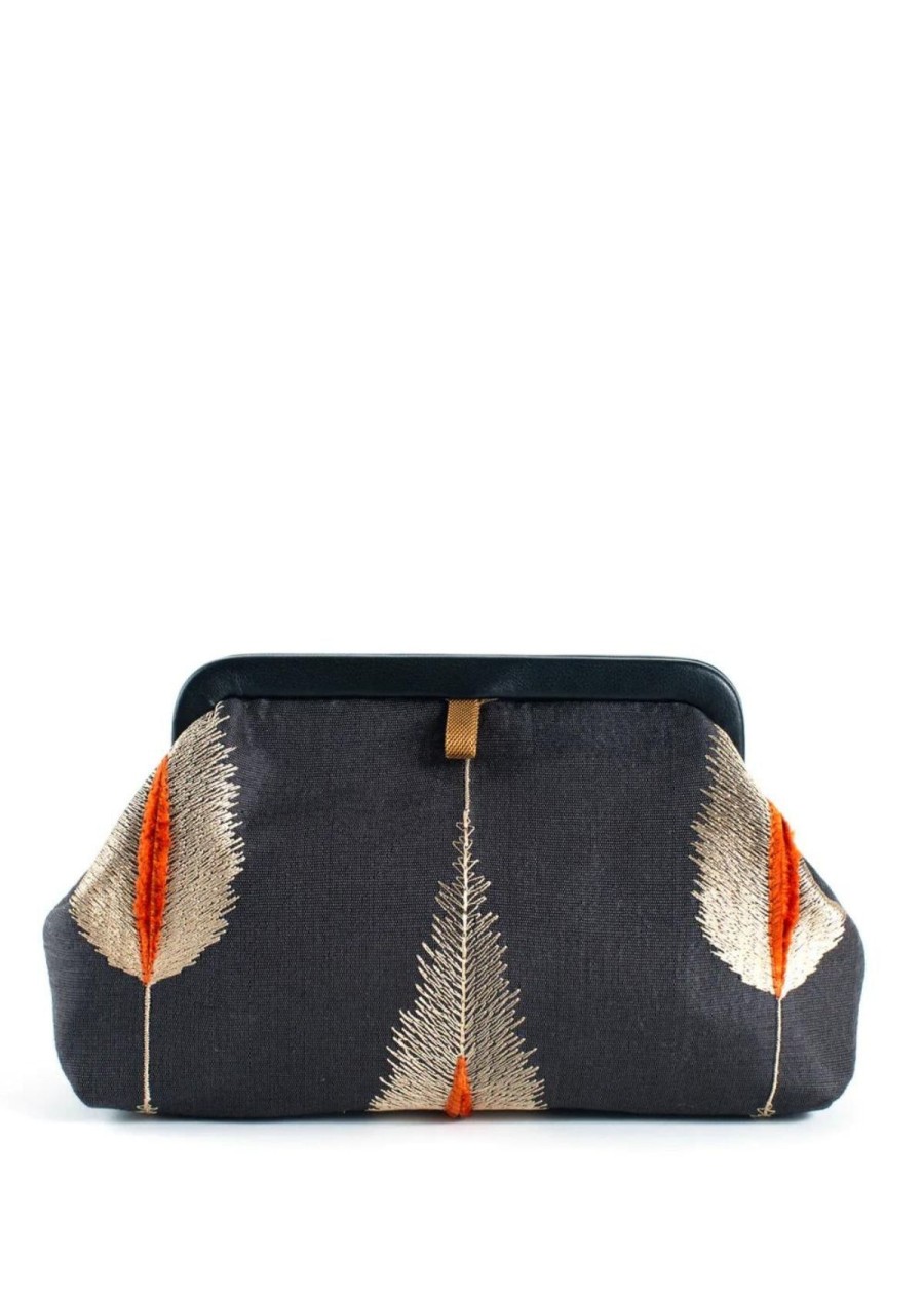 Accessories Marian Paquette | Marian Paquette Liette Embroidered Clutch - Black/Taupe/Orange