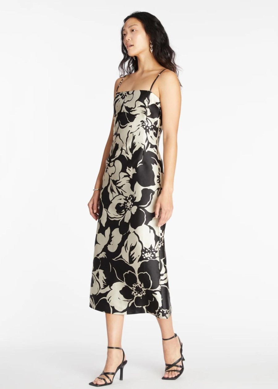 Clothing Tanya Taylor | Tanya Taylor Neema Orchid Garden Print Dress - Black And Cream Black/Cream