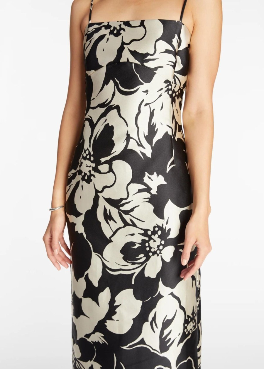 Clothing Tanya Taylor | Tanya Taylor Neema Orchid Garden Print Dress - Black And Cream Black/Cream