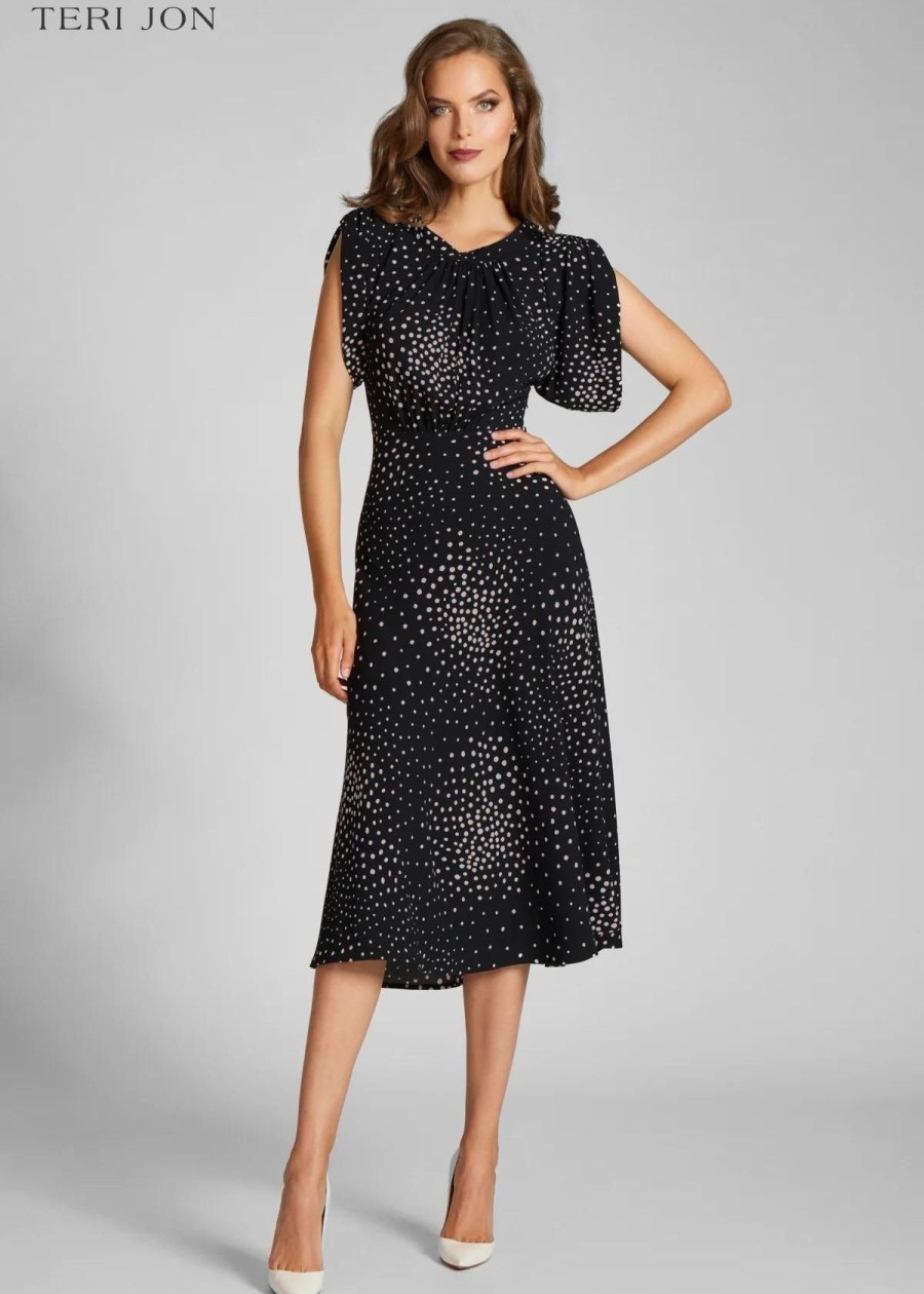 Clothing Teri Jon | Teri Jon Crepe Polka Dot Dress Black/White