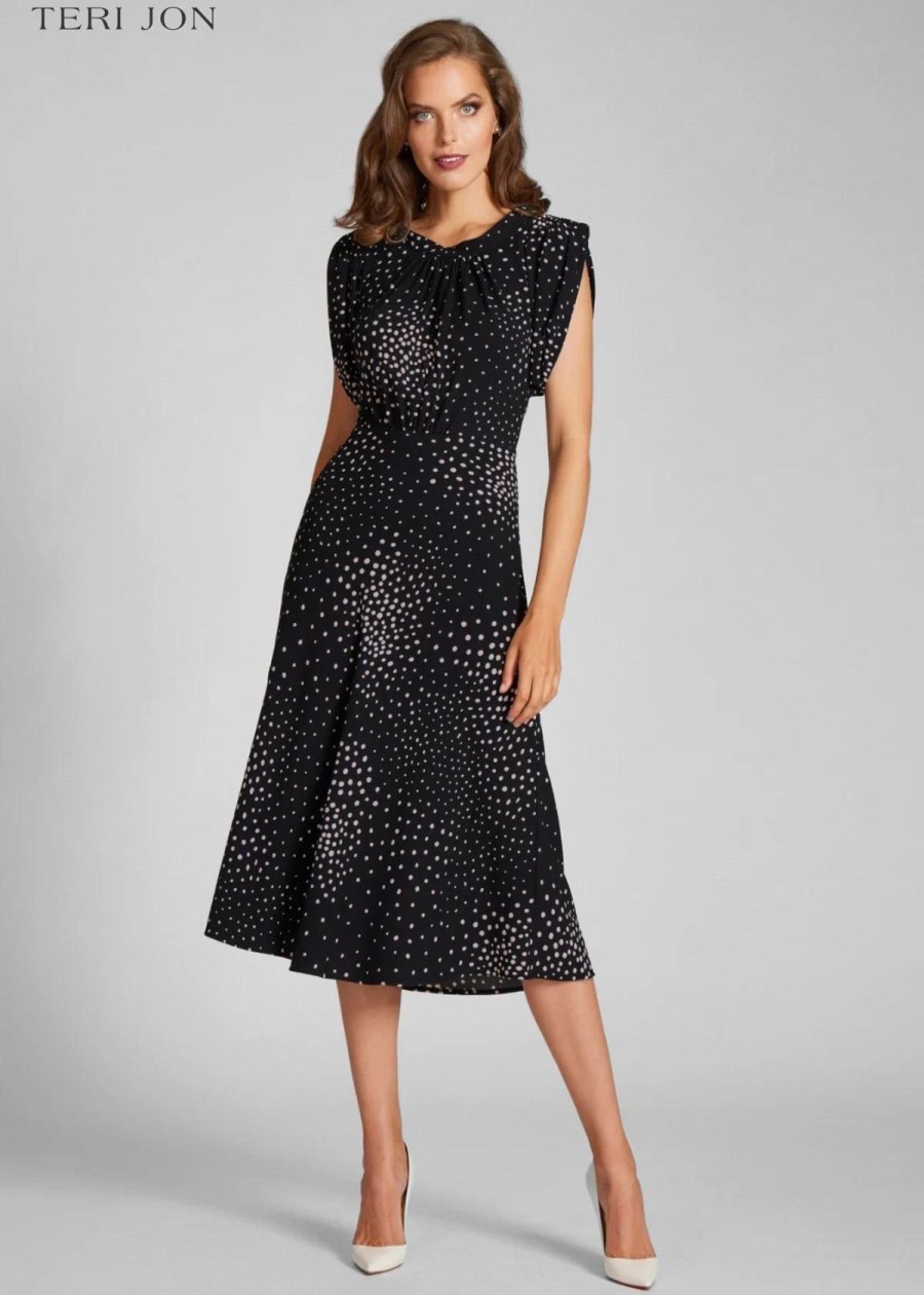 Clothing Teri Jon | Teri Jon Crepe Polka Dot Dress Black/White