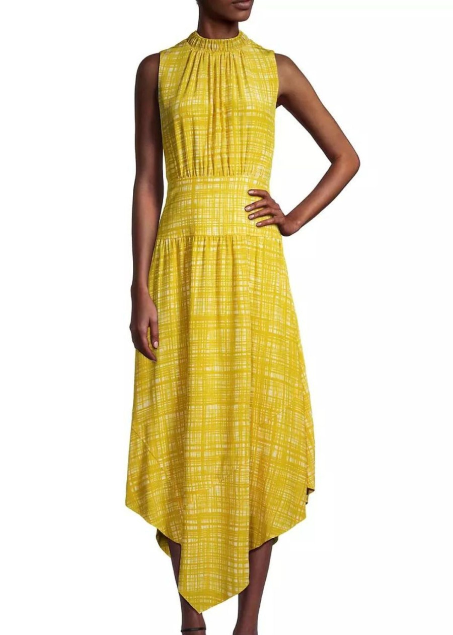 Clothing Jason Wu | Jason Wu Printed Silk Asymmetric Midi Dress Sun Yellow Multi