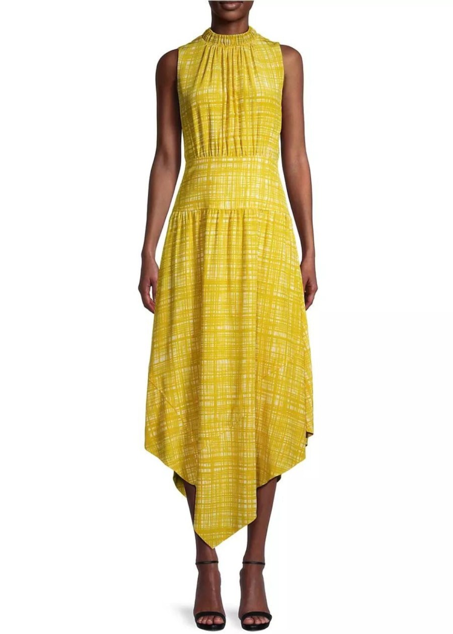 Clothing Jason Wu | Jason Wu Printed Silk Asymmetric Midi Dress Sun Yellow Multi