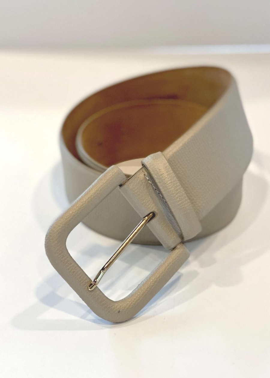 Accessories W.Kleinberg | W.Kleinberg Pebbled Calf Belt With Covered Buckle Gold