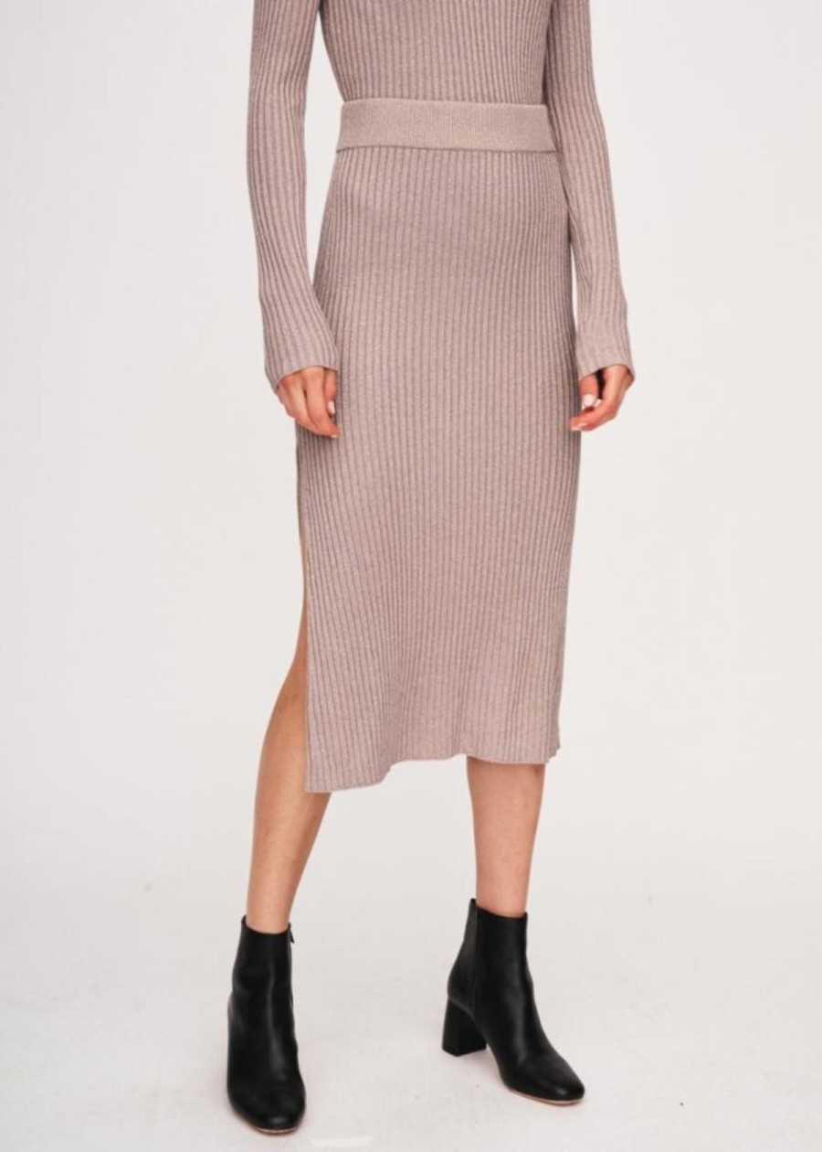 Clothing White + Warren | White + Warren Lurex Shine Ribbed Skirt Mauve Shine