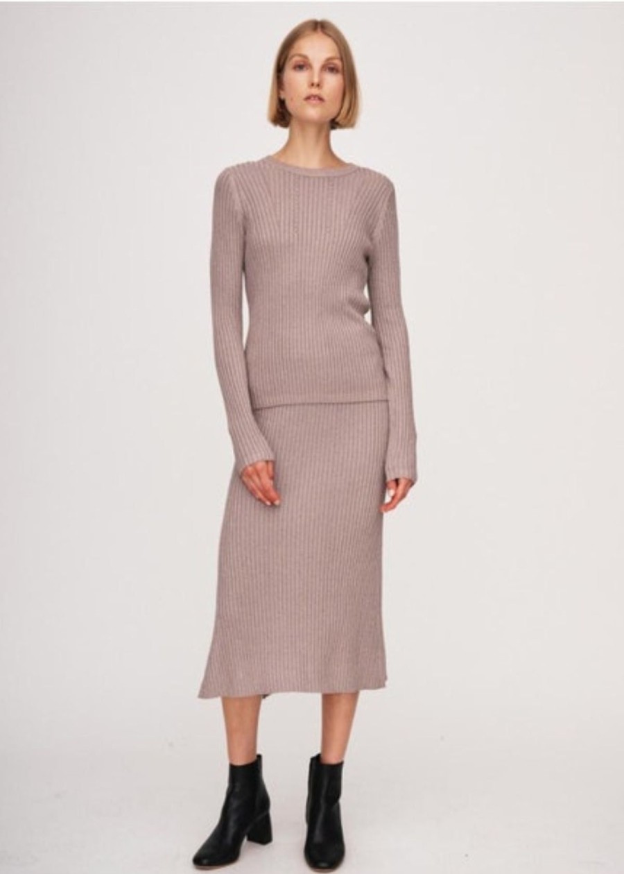 Clothing White + Warren | White + Warren Lurex Shine Ribbed Skirt Mauve Shine