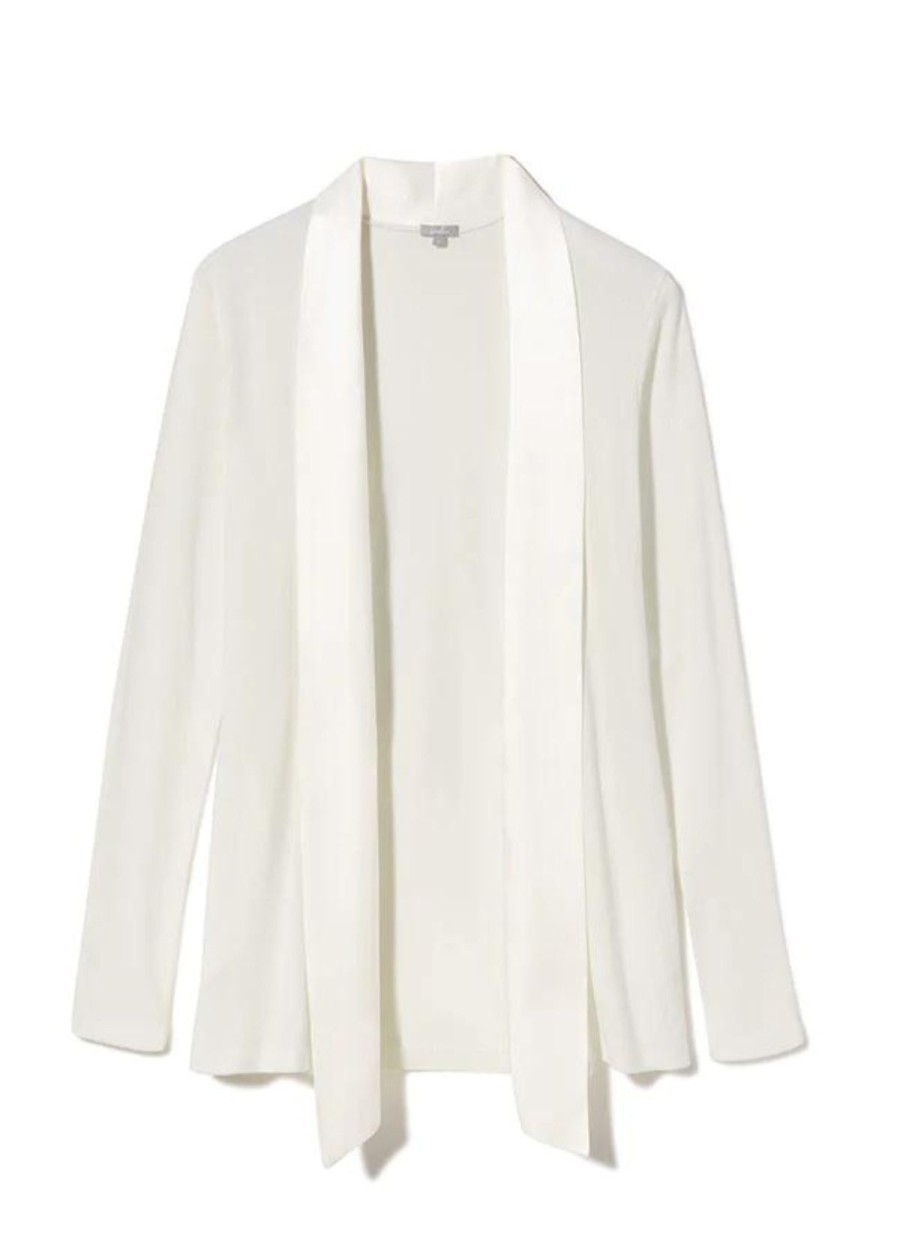 Clothing PJ Harlow | Pj Harlow Satin Trim Ribbed Shelby Jacket Pearl