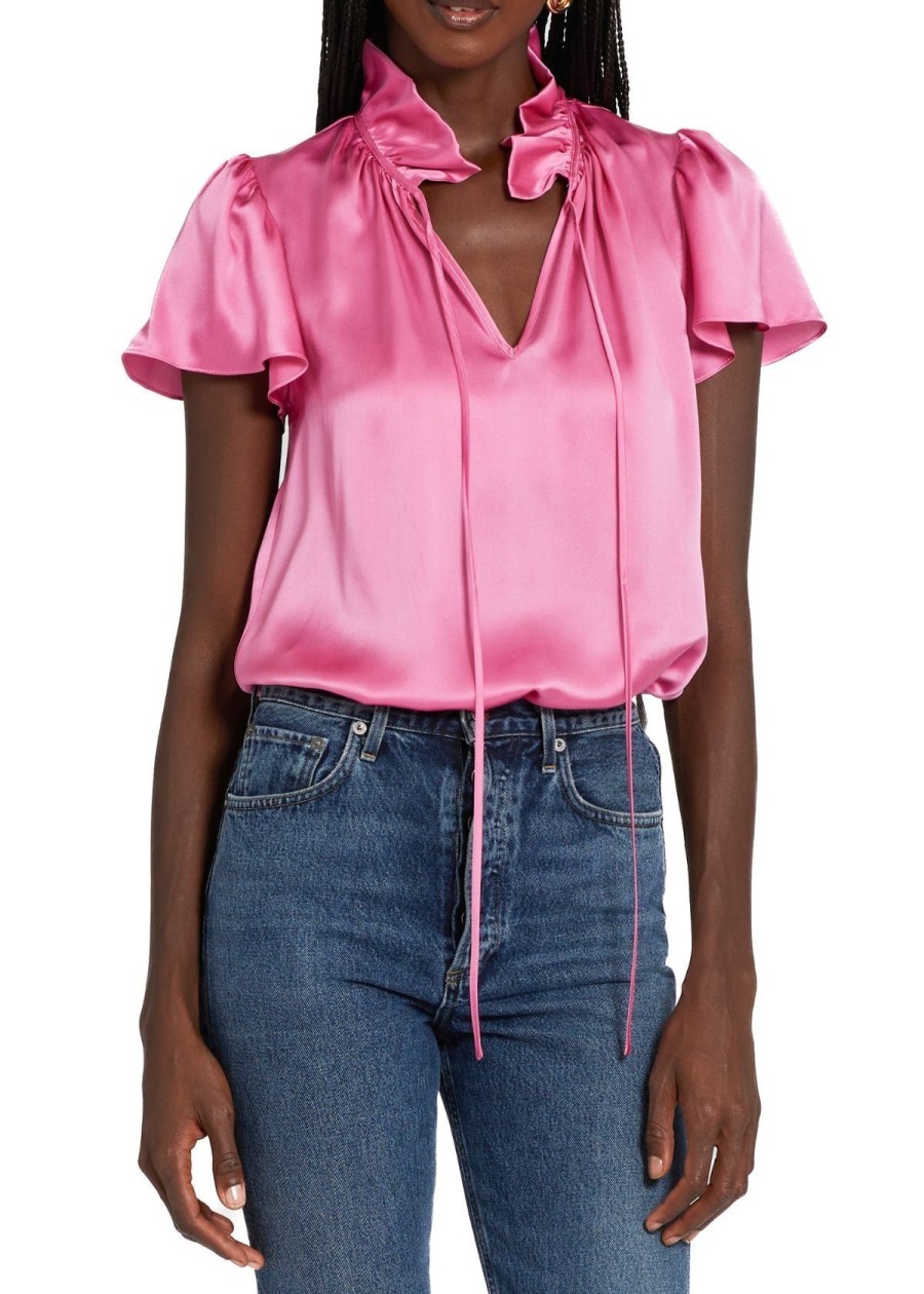 Clothing Amanda Uprichard | Amanda Uprichard Vittoria Silk Top Pompeii Pink