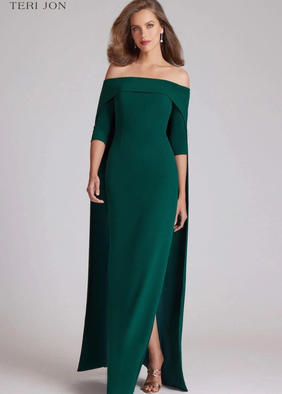 Clothing Teri Jon | Teri Jon Crepe Off Shoulder Gown Forest