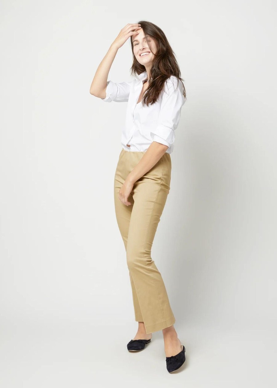 Clothing ANN MASHBURN | Ann Mashburn Faye Flare Cropped Pant Khaki Stretch Sateen