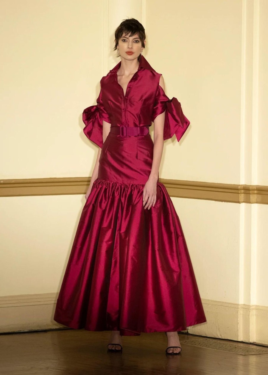 Clothing Kevan Hall | Kevan Hall Taffeta Bow Top Ruby