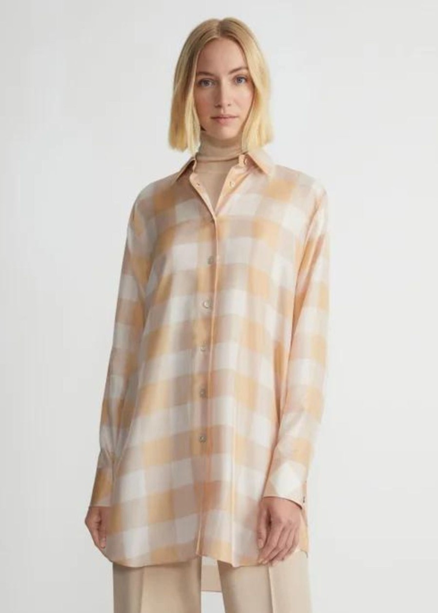 Clothing Lafayette 148 NY | Lafayette 148 Painted Gingham Print Silk Habutai Oversized Top Maitake Multi