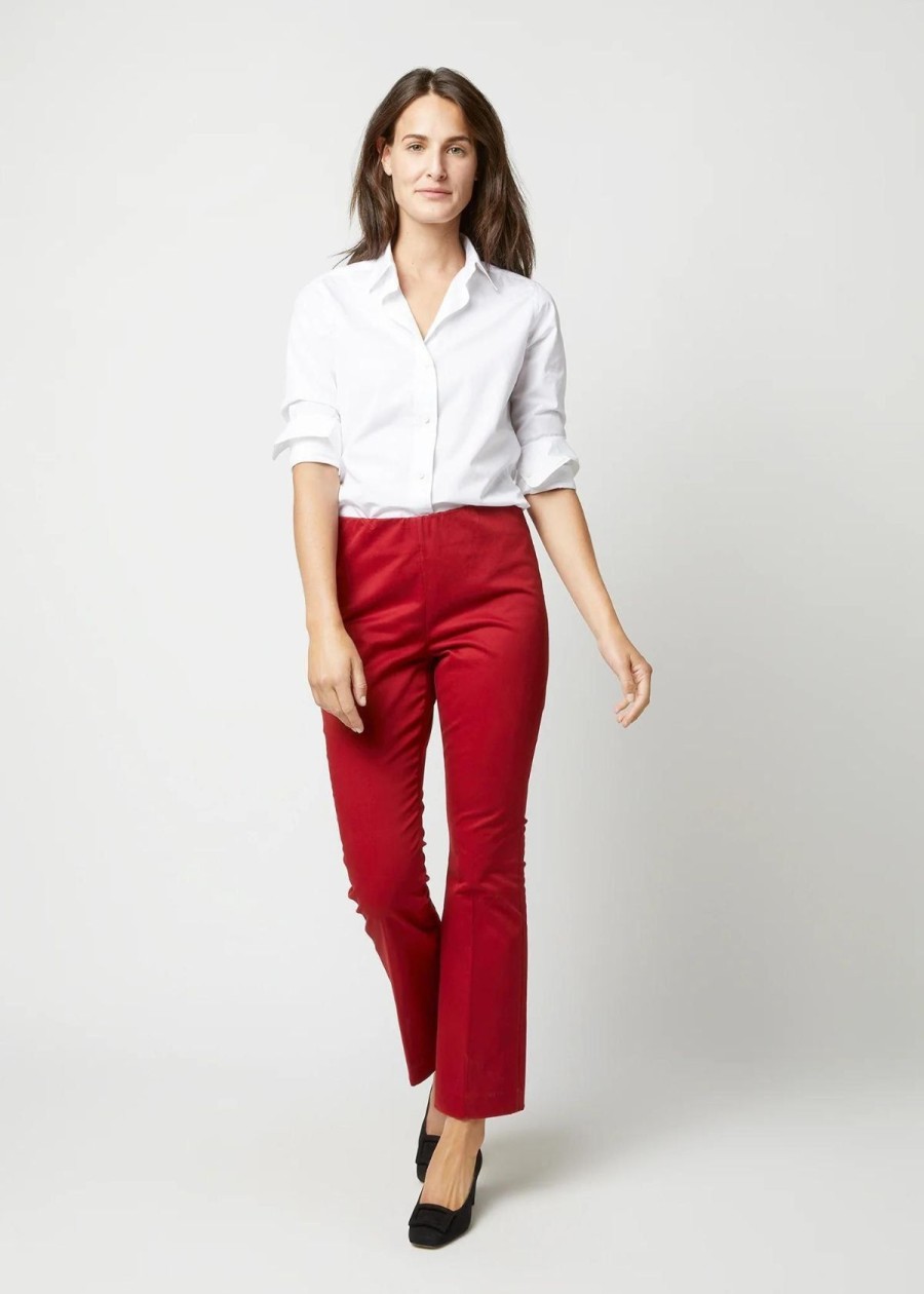 Clothing ANN MASHBURN | Ann Mashburn Faye Flare Cropped Pant Red Stretch Sateen