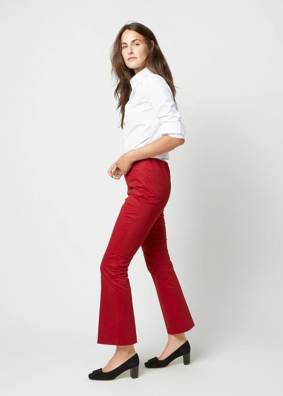 Clothing ANN MASHBURN | Ann Mashburn Faye Flare Cropped Pant Red Stretch Sateen