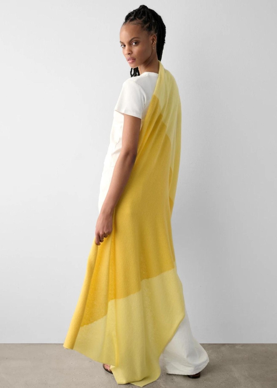 Accessories White + Warren | White + Warren Cashmere Colorblock Travel Wrap Lemon Combo