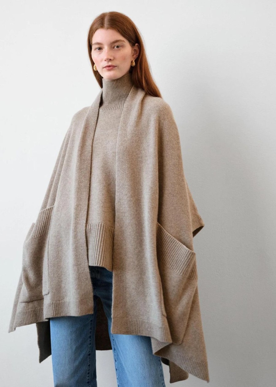 Clothing White + Warren | White + Warren Cashmere Blend Open Poncho Fawn Heather