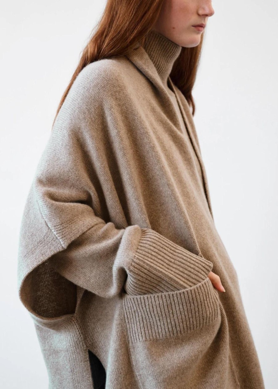 Clothing White + Warren | White + Warren Cashmere Blend Open Poncho Fawn Heather