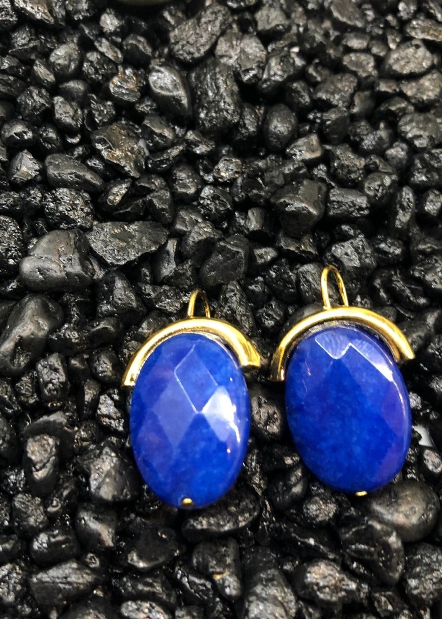 Accessories Catherine Canino Earrings | Catherine Canino Oval Cobalt Quartz And Gold Earring