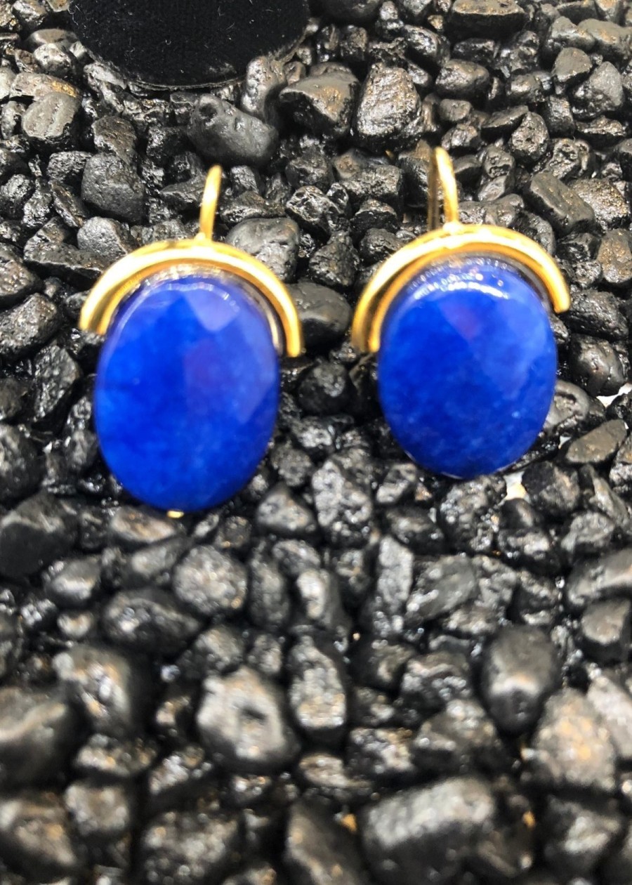 Accessories Catherine Canino Earrings | Catherine Canino Oval Cobalt Quartz And Gold Earring