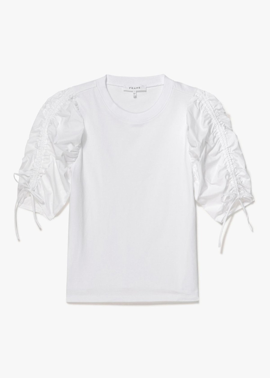 Clothing Frame | Frame Ruched Tie Sleeve Top - Blanc White