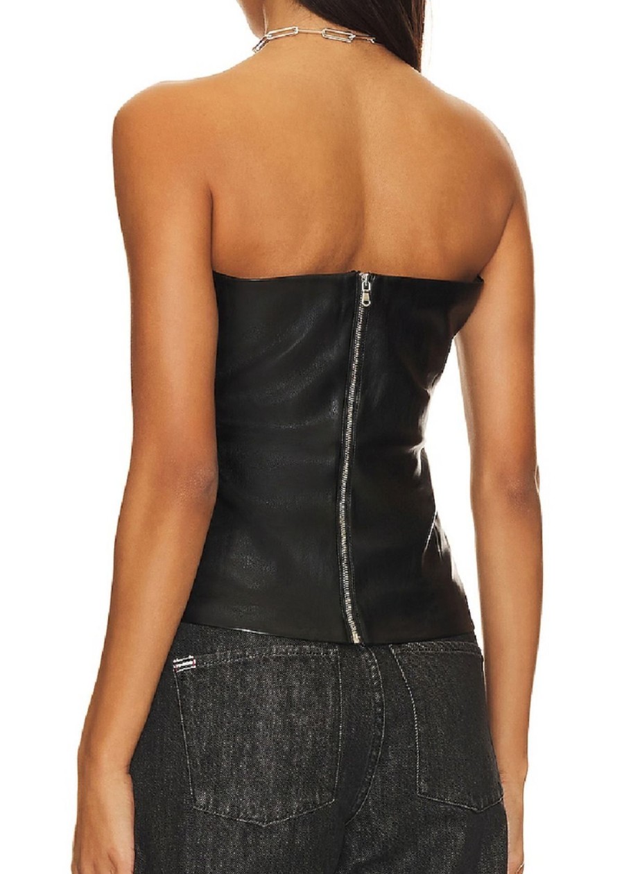 Clothing Amanda Uprichard | Amanda Uprichard Callie Faux Leather Top Black