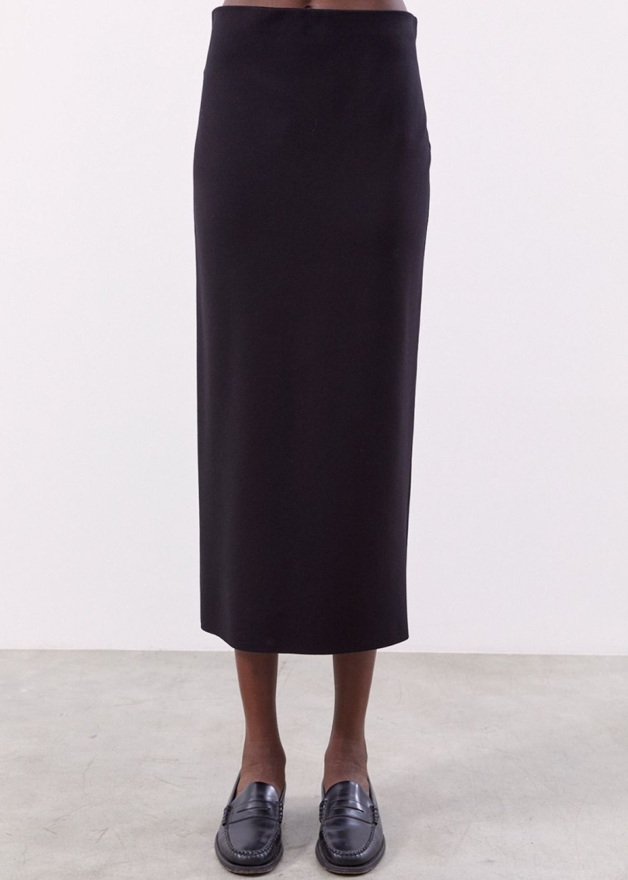 Clothing MeimeiJ | Meimeij Knit Midi Skirt Black