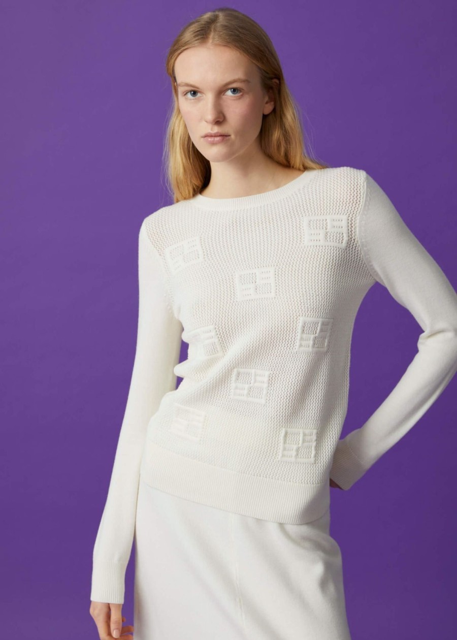 Clothing Beatrice B. | Beatrice B. Geometric Pattern Sweater Off White