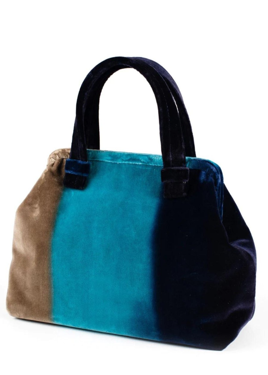 Accessories Marian Paquette | Marian Paquette Alexandra Velvet Ombre Handbag - Navy Blue And Teal