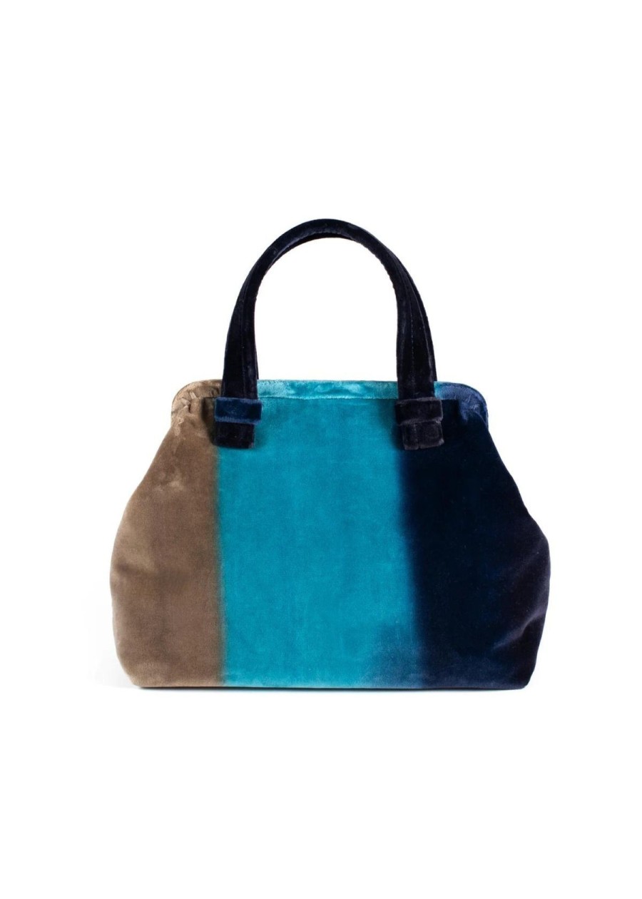 Accessories Marian Paquette | Marian Paquette Alexandra Velvet Ombre Handbag - Navy Blue And Teal