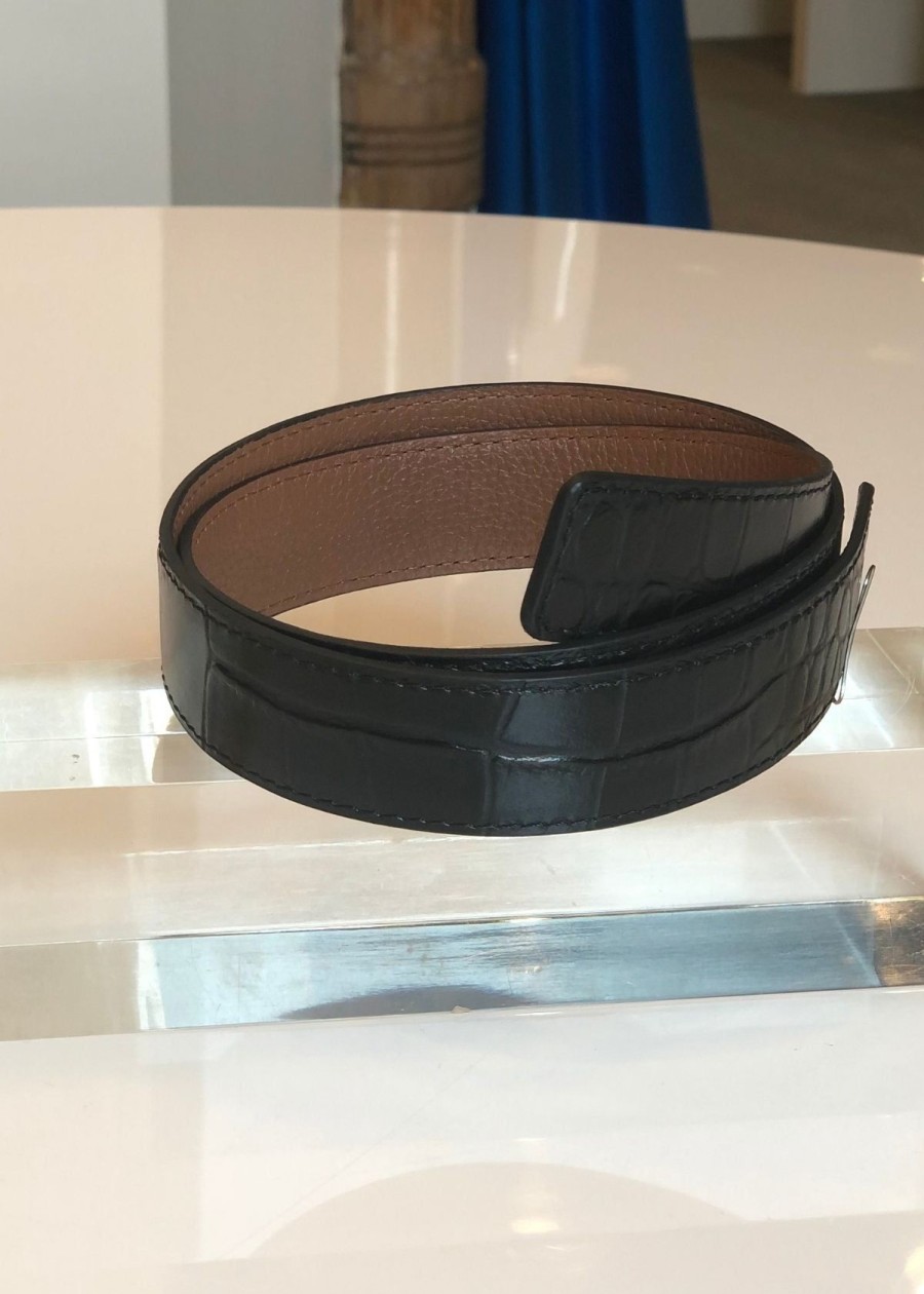 Accessories W.Kleinberg | W.Kleinberg Reversible Pebble Calf And Embossed Croc Belt