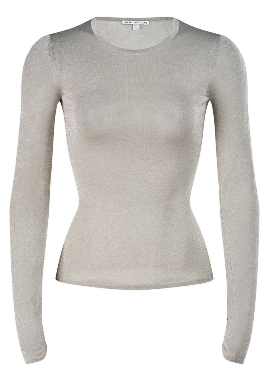 Clothing Halston | Halston Lucia Top In Lurex Knit Ivory/Silver