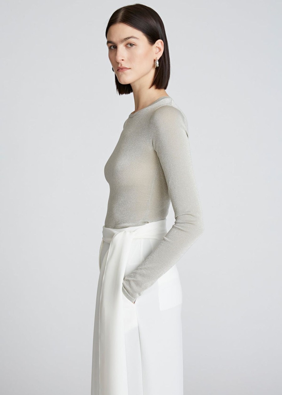 Clothing Halston | Halston Lucia Top In Lurex Knit Ivory/Silver