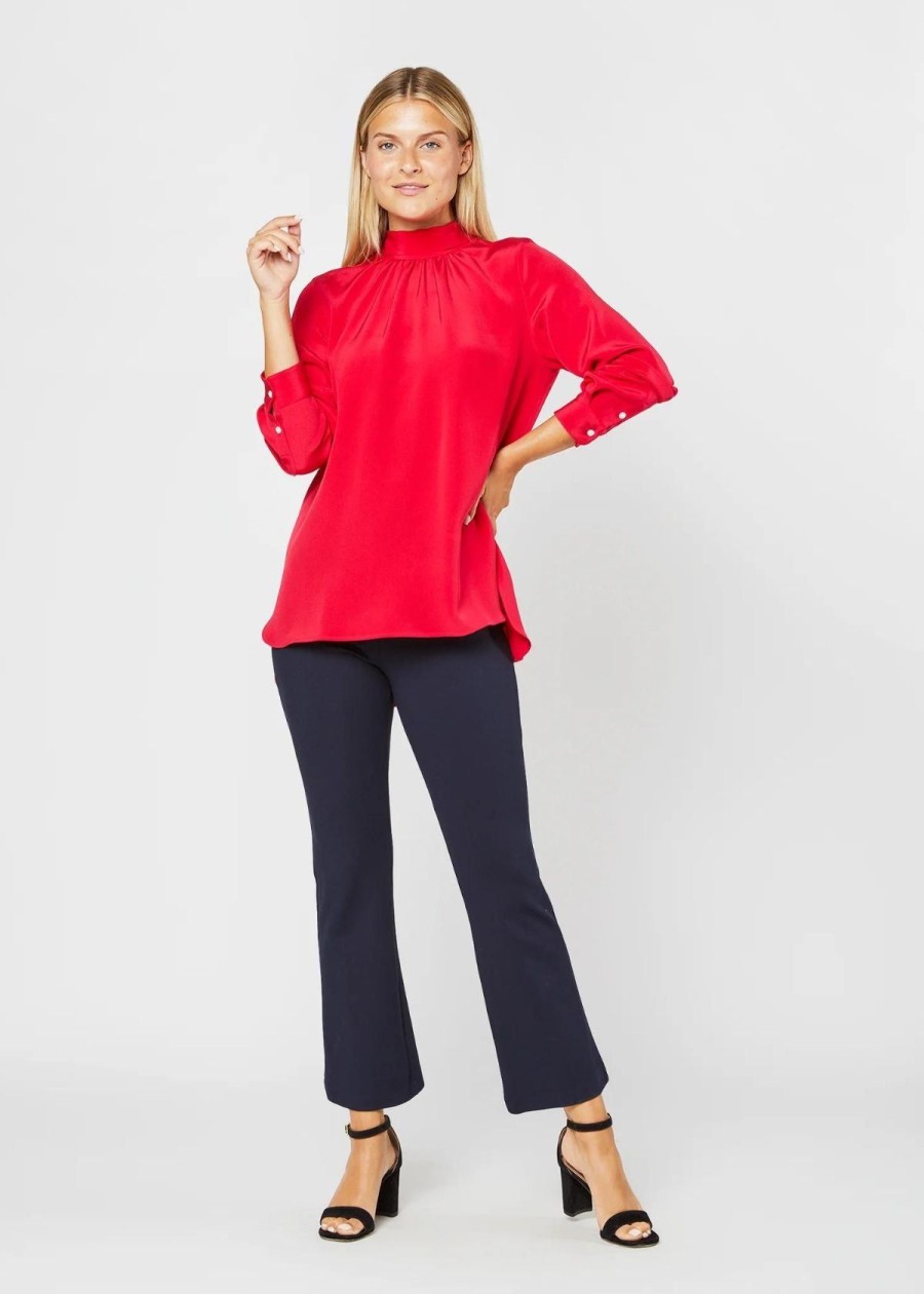 Clothing ANN MASHBURN | Ann Mashburn Colette Tie Neck Silk Top Red