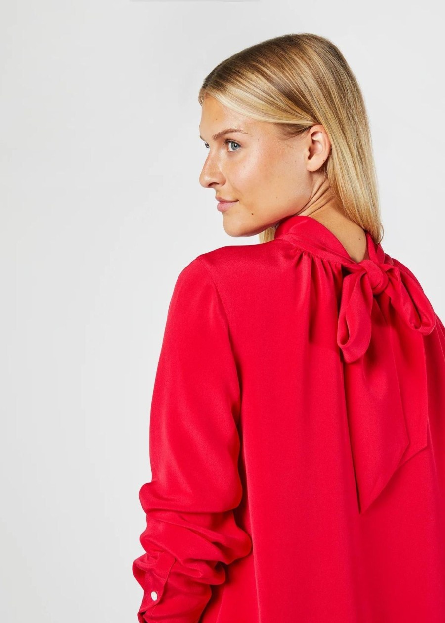 Clothing ANN MASHBURN | Ann Mashburn Colette Tie Neck Silk Top Red