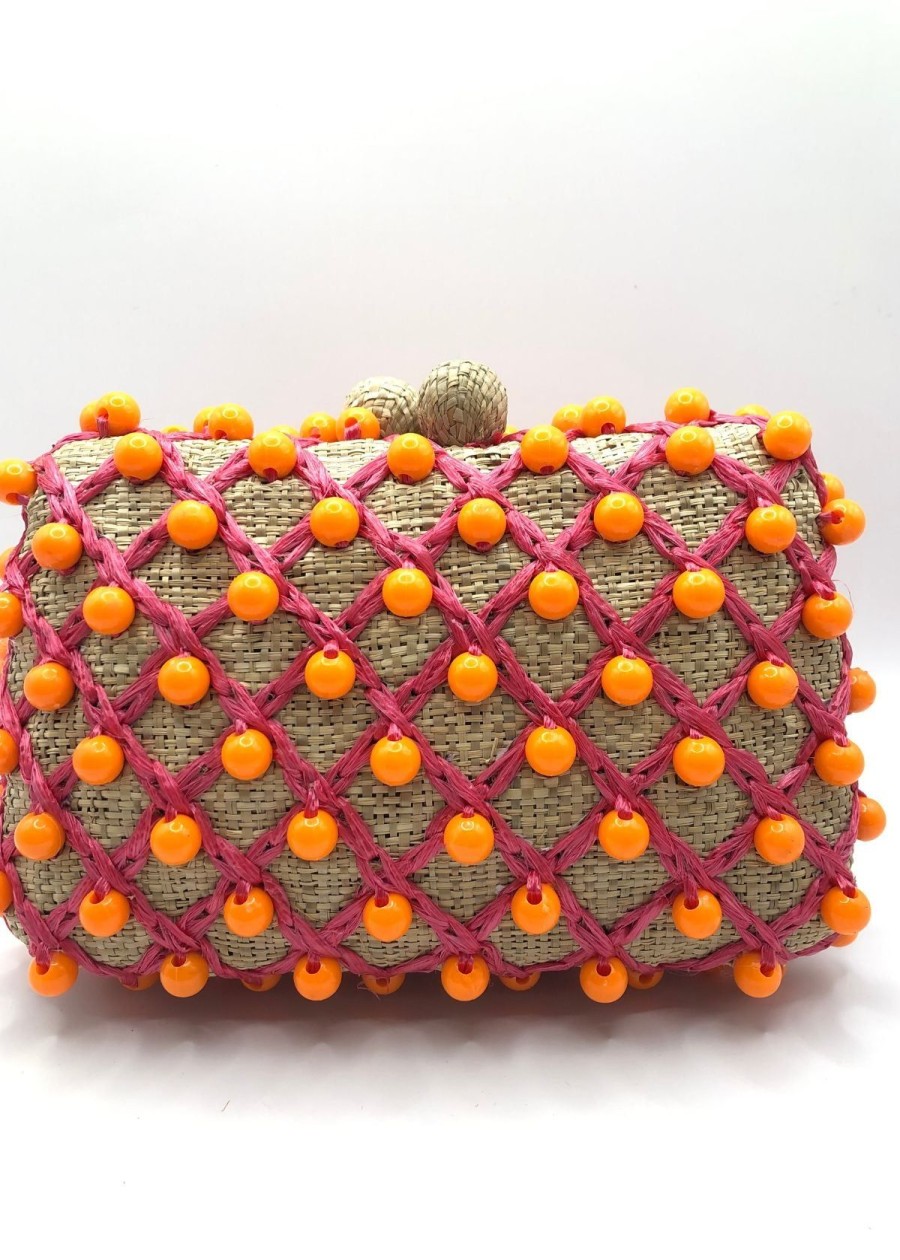 Accessories Serpui | Serpui Charlotte Straw Clutch Handbag - Pink And Orange Pink/Orange