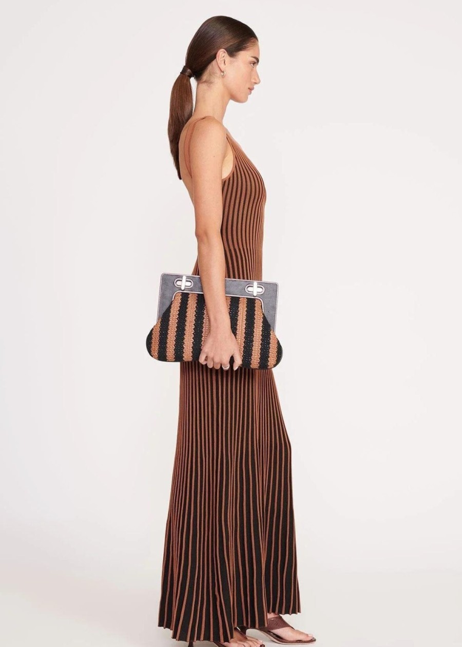 Accessories Staud | Staud Alba Frame Clutch Handbag - Black/Tan Seashore Stripe