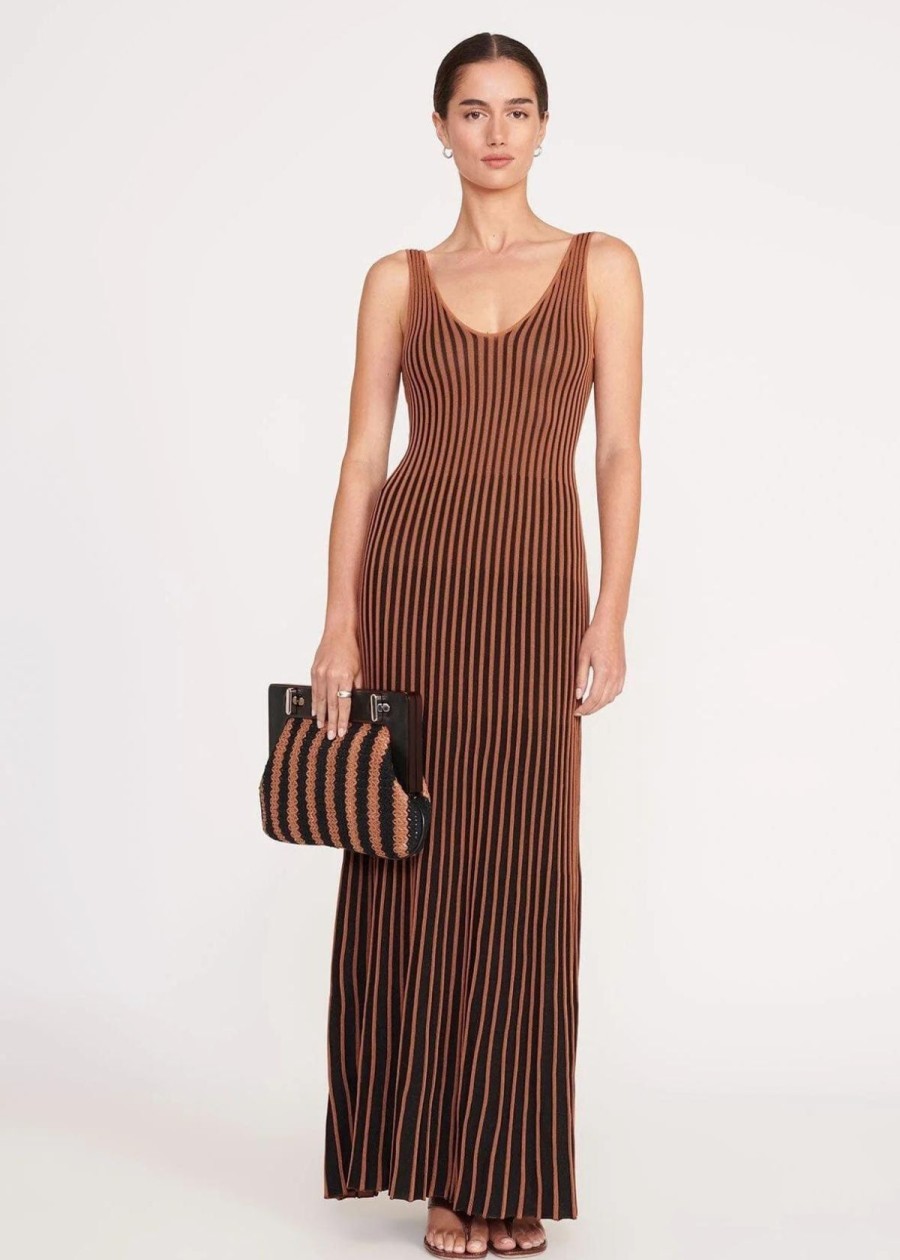 Accessories Staud | Staud Alba Frame Clutch Handbag - Black/Tan Seashore Stripe