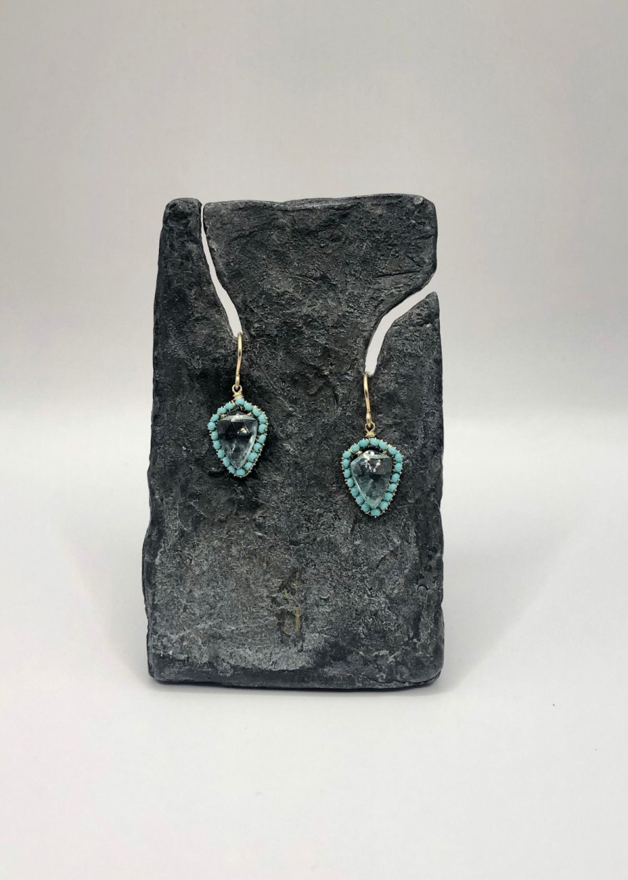 Accessories Dana Kellin Earrings | Dana Kellin Aqua Quartz With Turquoise Seed Bead Earring