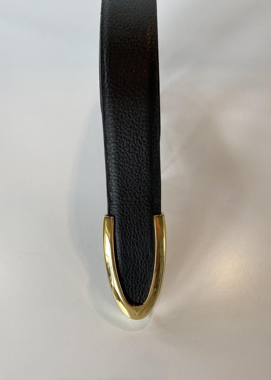 Accessories W.Kleinberg | W.Kleinberg 1 3/8" Pebbled Calf Belt With Gold Buckle