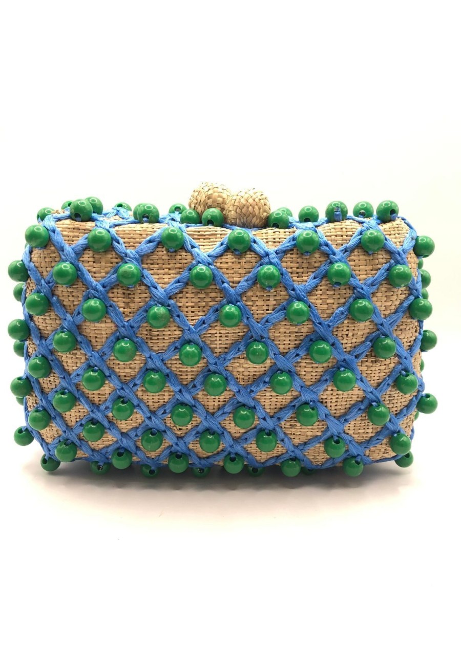 Accessories Serpui | Serpui Charlotte Straw Clutch Handbag - Blue And Green Blue/Green