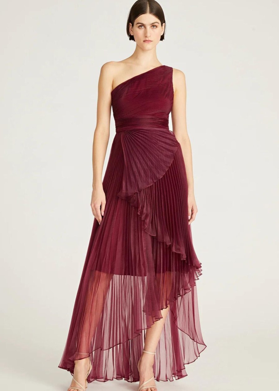 Clothing Theia | Theia Geneva Pleated Organza Gown Cabernet