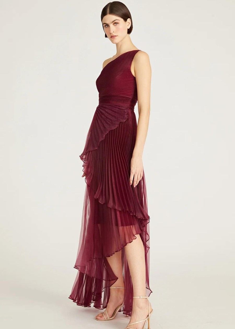 Clothing Theia | Theia Geneva Pleated Organza Gown Cabernet