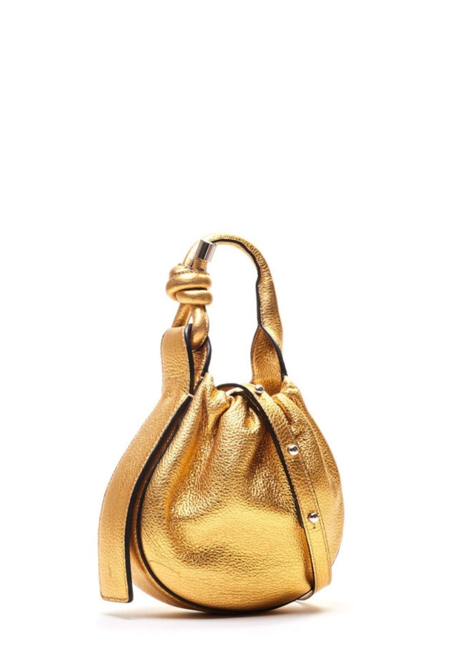 Accessories behno New York | Behno Ina Mini Crossbody Metallic Ruched Handbag Bright Gold