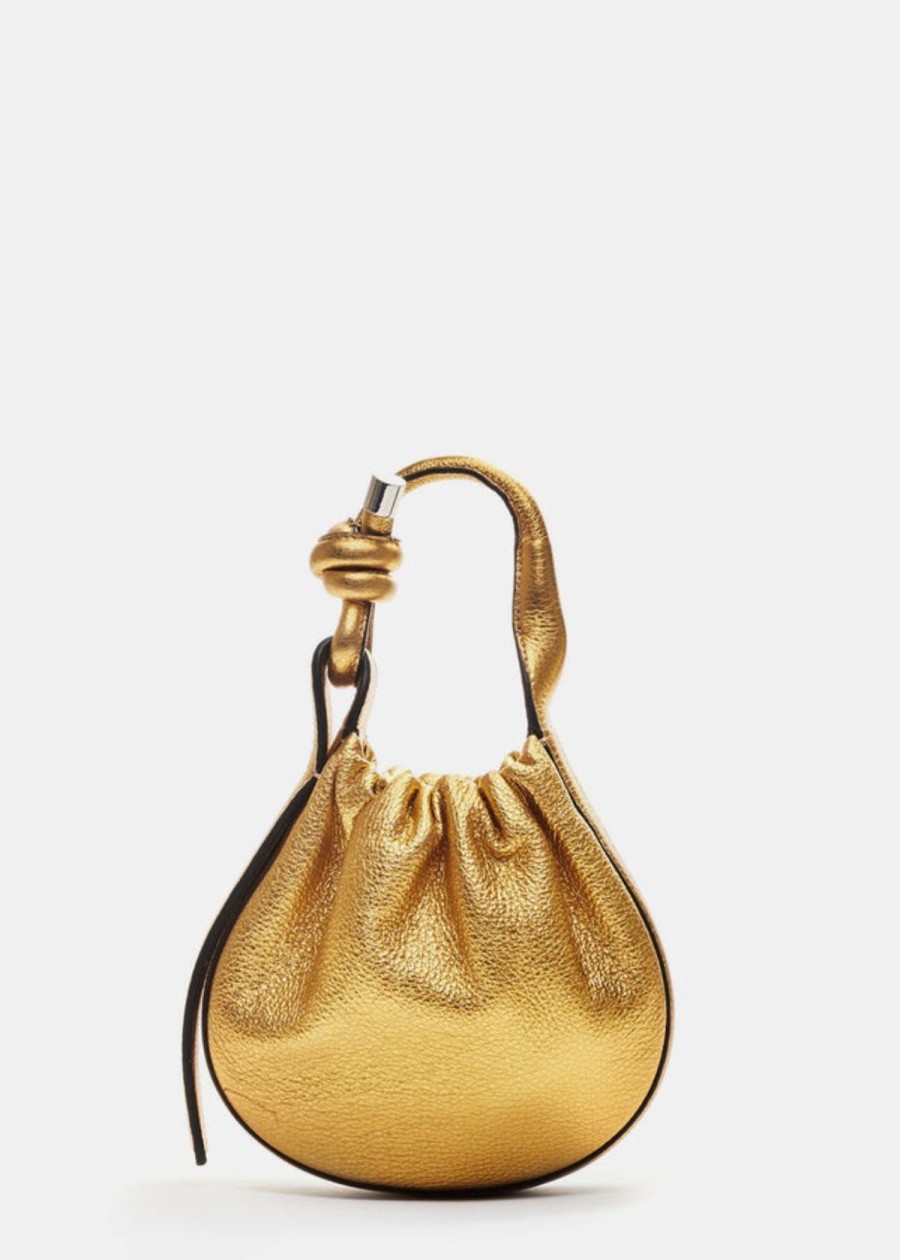 Accessories behno New York | Behno Ina Mini Crossbody Metallic Ruched Handbag Bright Gold