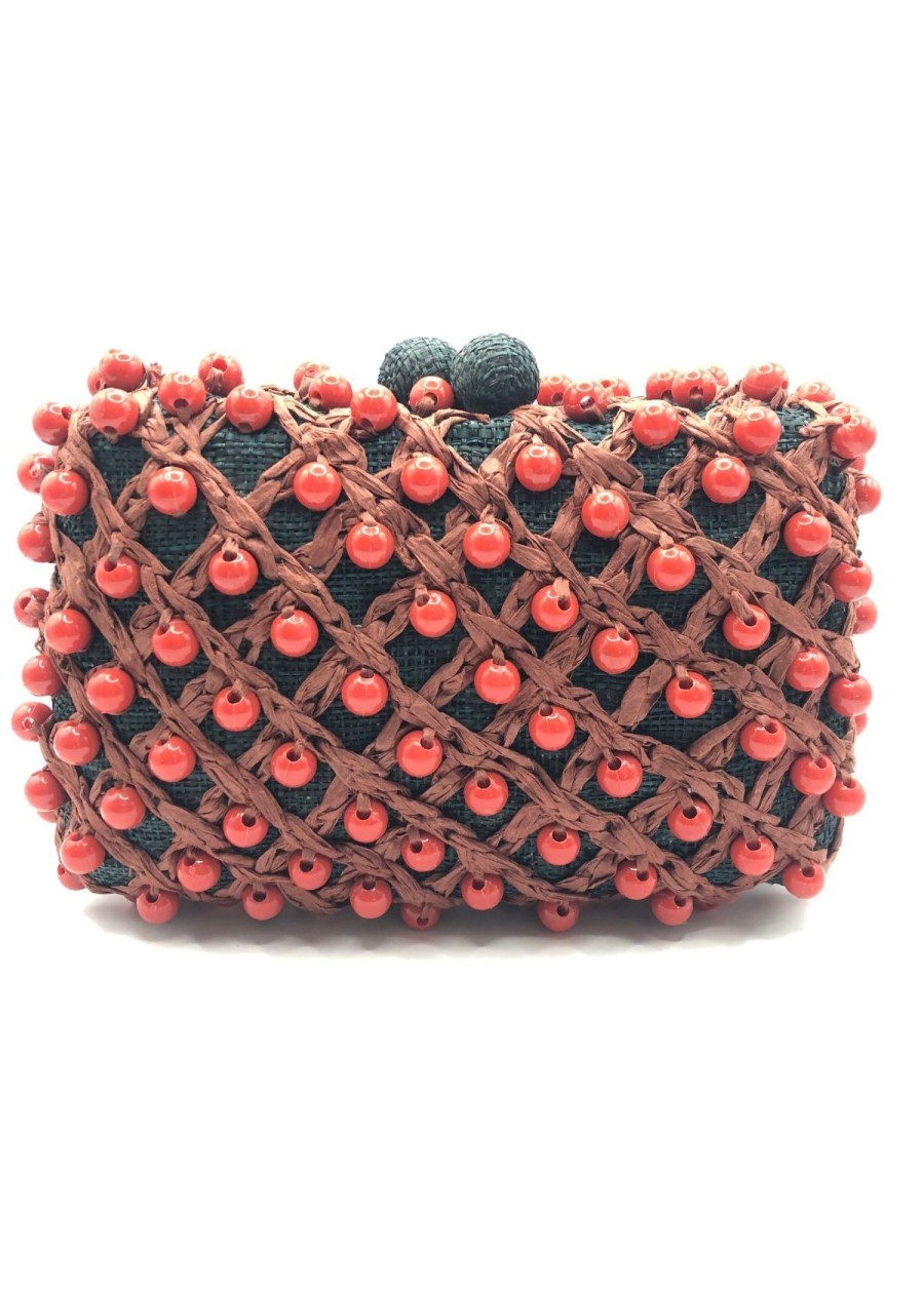 Accessories Serpui | Serpui Charlotte Straw Clutch Handbag - Black And Burgundy Black/Burgundy