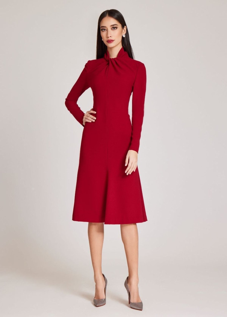 Clothing Teri Jon | Teri Jon Crepe Twist Neck Dress Red