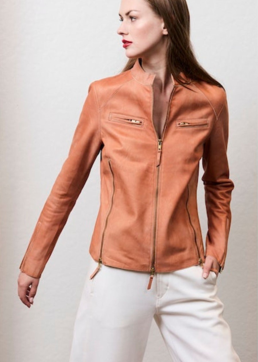 Clothing Jakett | Jakett Quinn Novelty Leather Jacket Copper