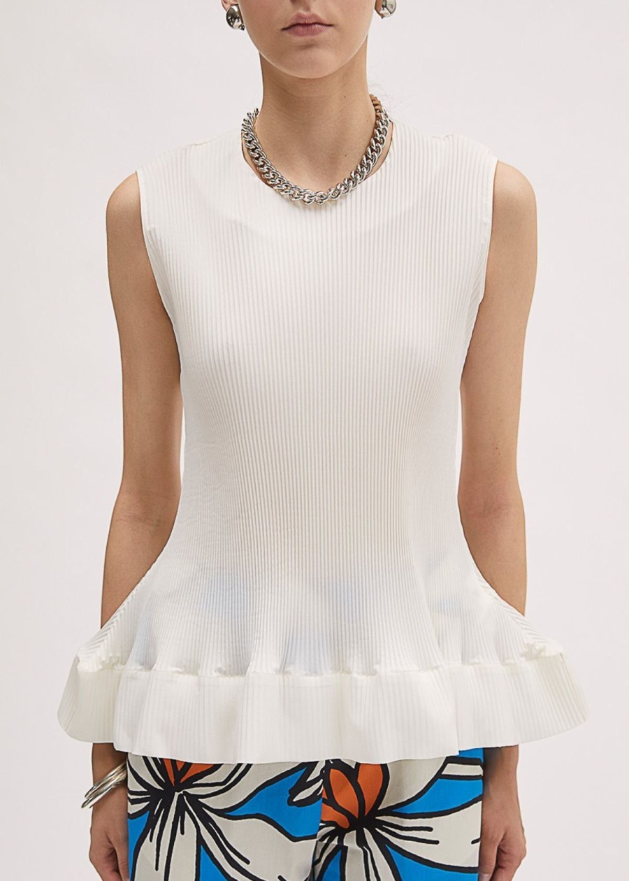 Clothing MeimeiJ | Meimeij Pleated Fit And Flare Top White