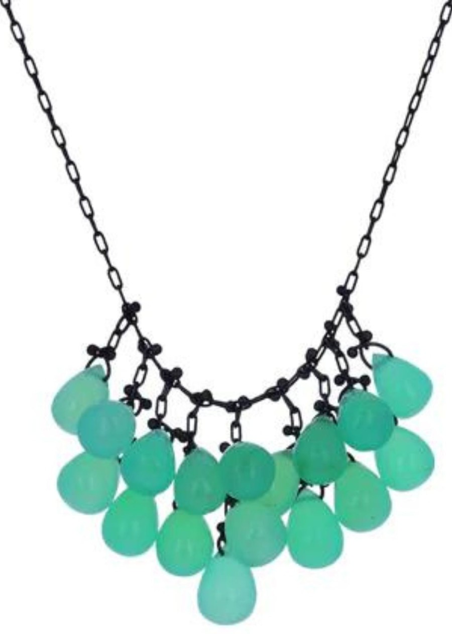 Accessories TENTHOUSANDTHINGS Necklaces | Tenthousandthings Chrysoprase On Oxidized Silver Chain