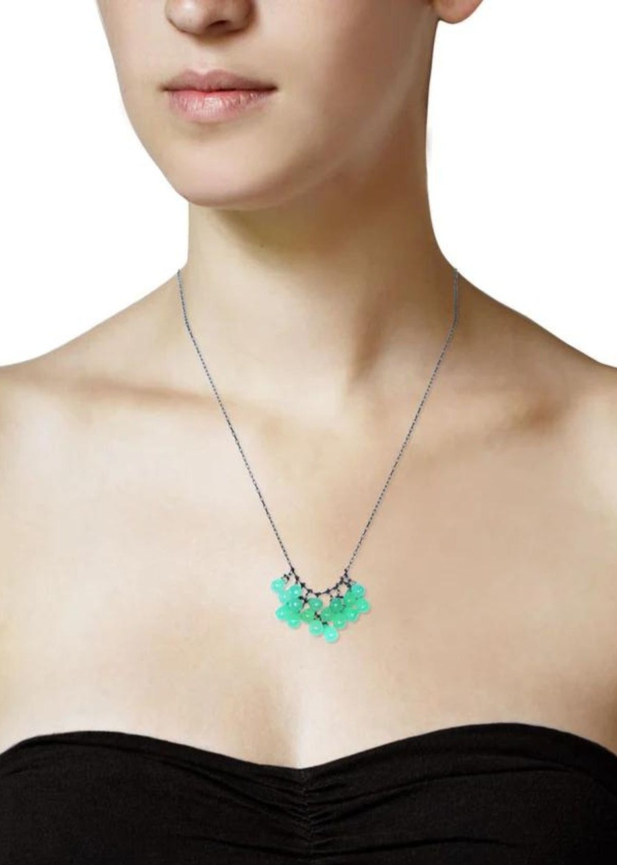 Accessories TENTHOUSANDTHINGS Necklaces | Tenthousandthings Chrysoprase On Oxidized Silver Chain